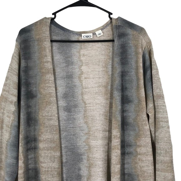Cato Women’s Open Front Longline Cardigan Sweater Western Gray Beige Ombre  L - Picture 3 of 9